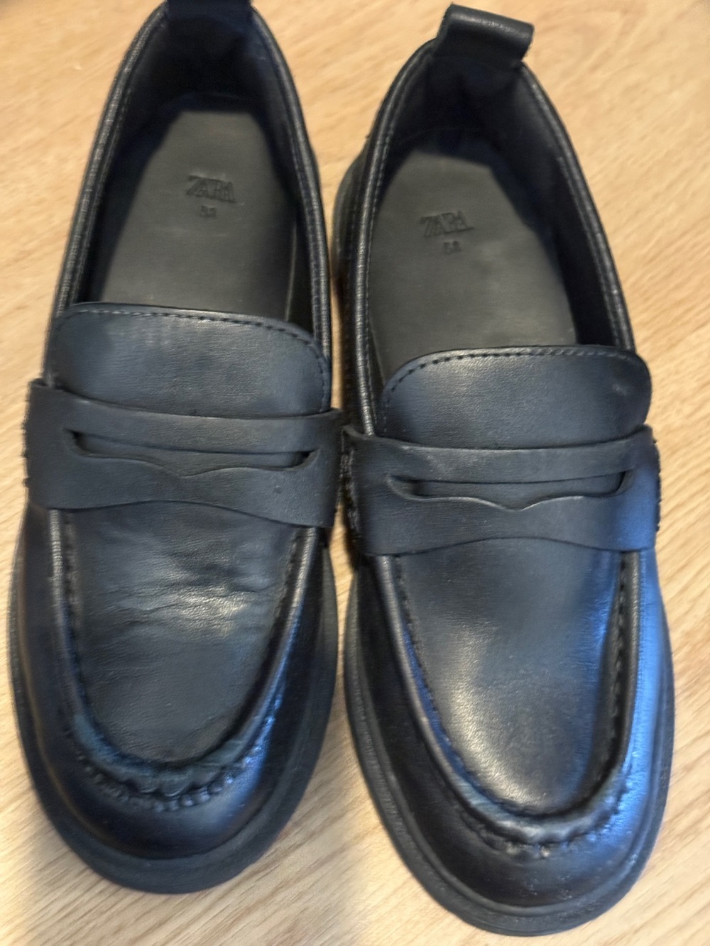 Zara Black Kids Leather Penny Loafers
